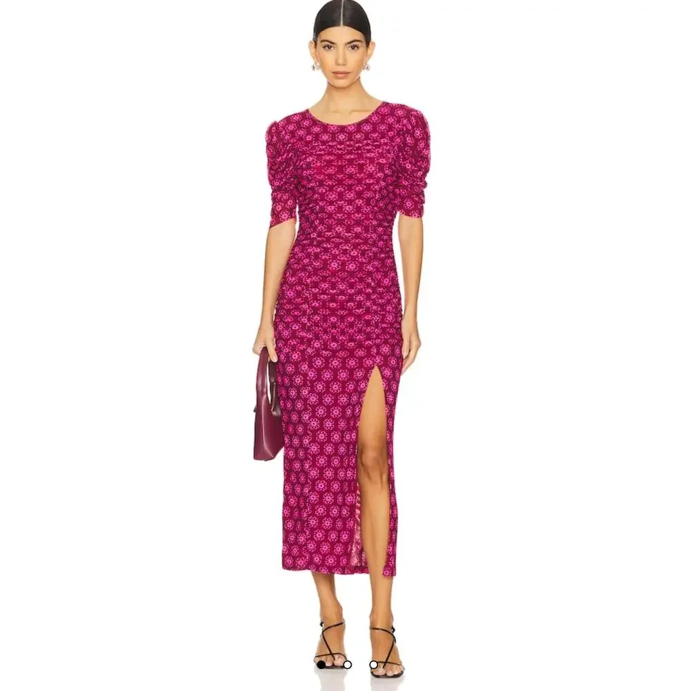 Free People Briella Midi Dress in Fuchsia Combo NWOT Size XS
